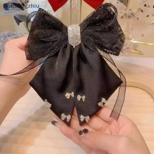 Bohuangzhiu New Hairpin Satin Fabric Decorated Bow Rhinestone Black Large Size Hairpin Accessories For Women Girls