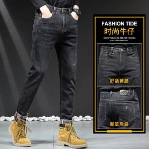 Fleece-lined mens jeans Live-streaming hot-selling quality stretch jeans for men Spring and Autumn Light Luxury Mens Jeans