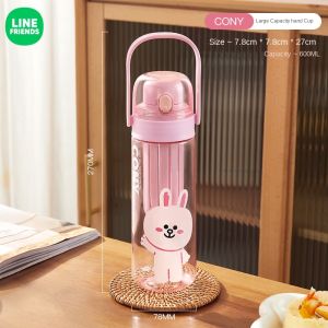 100% Authentic Line Friends Water Bottles PP Material Food Grade 600ML Large Capacity Kettle Portable Detachable LFB72