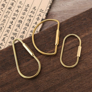 Minwen Simple Copper Keychain With Screw Lock D-shape Hooks Key Ring Carabiner Buckles Clip D-Type Waist Hanging Key Holder Accessories