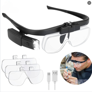 [HOT]Headband Magnifier Glasses with Light USB Rechargeable Head Mount Magnifying Glasses with Storage Case Hands-Free 2 LED Illuminated Loupe with 3 Lenses Double Slot for Watch Repair Reading Sewing Jewelry Craft Hobby