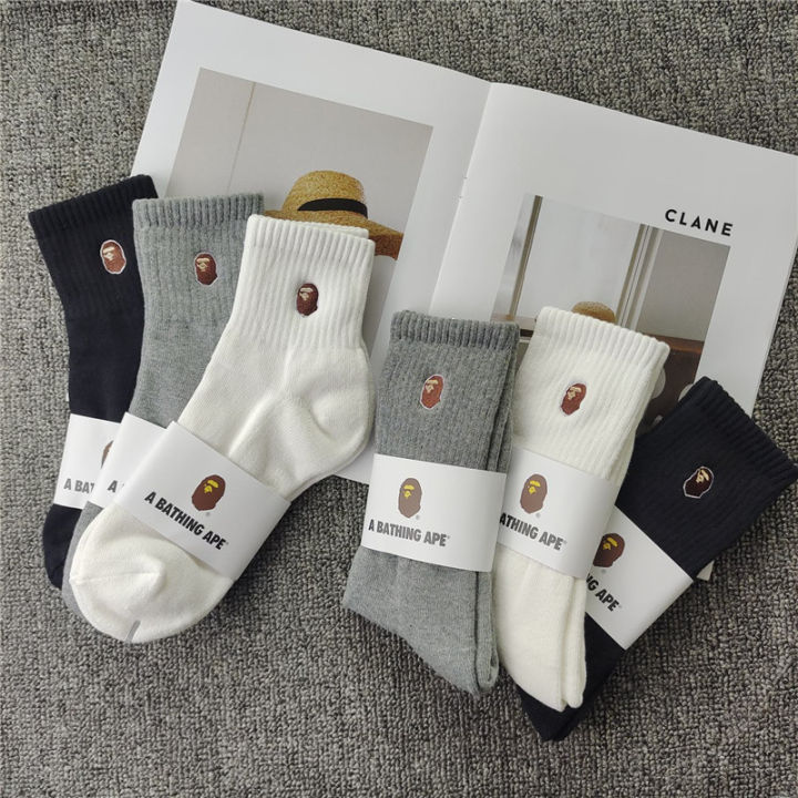 Plain mid cut high cue Sock Ape Head Embroidery Unisex thick sports ...