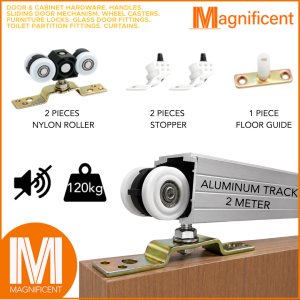 Heavy Duty 27mm Nylon Body Nylon Hanger Roller and 2-meter Aluminum Door Track for Sliding Wooden Door