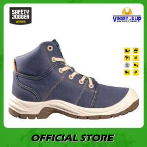Safety Jogger DESERT S1P Safety Shoes High Cut Steel Toecap Puncture Resistant Slip Resistant Antistatic Shoe (Blue)