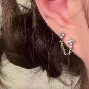 【ZP】Cute 1ชิ้น 1ชุดตุ้มหูรูปอุ้งเท้าสุนัขน่ารักเพทายรูปผีเสื้อเครื่องประดับหูสไตล์หรูหราสำหรับผู้หญิง Y2K ต่างหูของขวัญ