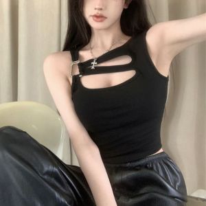 Áo cami Nữ VEST chạm khoét Áo Crop Top Mùa Hè Nữ vest áo bó áo vest sát nách giản dị