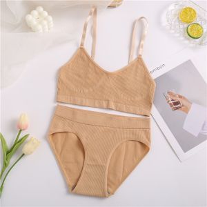 CAPIN 2pcs/set Women Bra Panties Set Seamless Cotton Underwear Set Soft
