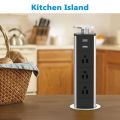 Kungfuking Pop Up Outlet Socket Recessed Retractable Power Strip Charging Station with 3 US Plug and 2 USB Ports for Kitchen Counter Island Conference Office, Black. 