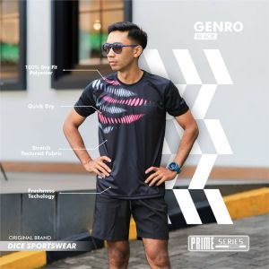 DiCE PRIME Jersey Genro Black Kaos Atasan Running Dryfit Cowok Cewek