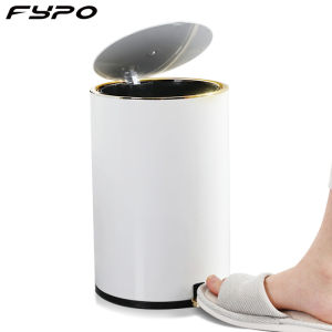 Fypo Luxury Stainless Steel Pedal Trash Can 12L Kitchen Silent Garbage Bins with Detachable Inner Barrel Living Room Round Foot Step Dustbin Bathroom Toilet Waterproof Rubbish Bucket with Lid Household Waste Container
