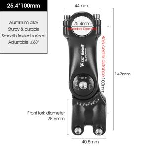 West Biking YP0805023 Stem Sepeda MTB Rise Adjustable 0-60 Derajat