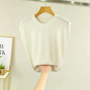 ⚡Port⚡ blouses women new style 2025 Summer Ice Silk Knitted Top Womens Round Neck Short Sleeve Blouse New 2025 Plain Top