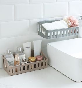 Seamless Plastic Storage Rack Self Adhesive Bathroom Kitchen Wall Hanging Storage Organizer