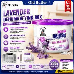 Old Butler Lavender Dehumidifying Box 230g Over 100% Moisture Absorption Safe for Baby Wardrobe Anti-Mold Odor Remover for Closet Cabinet Shoe Box