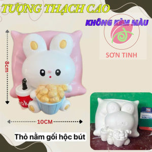 Tượng tô màu TƯỢNG THỎ NẰM GỐI LÀM HỘC ĐỰNG BÚT thạch cao trắng (Không kèm màu) luyện vẽ decor