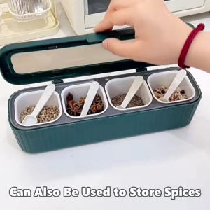 4 IN 1 Seasoning Set Spice Storage Salt MSG Spice Containers with Serving Spoons Seasoning Organizer