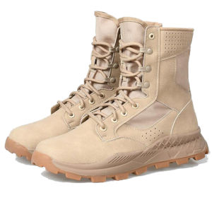 Mens Tan Desert Combat Boots: Tactical Military Lace Up Boots, Lightweight Ankle Work Summer Spring Boots (Black Tan)