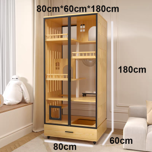 Cat Condo Cat Cage Home Cat Villa Solid Wood Cat Cabinet Spacious Litter Area Large Free Space Sturdy Safe Pet Furniture