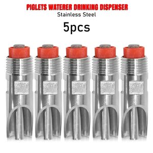 5pcs Pig Nipple Water Drinker Piggery Farm Equipment Stainless Steel Steel Chrome Gold Red Cap 1/2pt Thread Automatic Pig Drinker