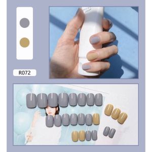 Kuku palsu pendek false fake nails R072 biru abu khaki simple polos nail art free lem isi 24 pcs import