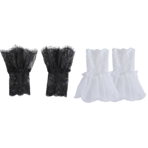 2คู่แขนเสื้อตกแต่งปลอกแขนลูกไม้หรูหราดอกไม้ทรัมเป็ตตกแต่งข้อมือสำหรับผู้หญิงสบายๆและเป็นทางการ