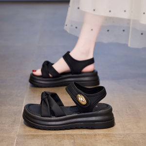 [Free Shipping] Black Sandals For Women With A Bow Detail Perfect With Dresses Small Size 34 Roman Style Summer 2025 New Collection Maternity Sandals