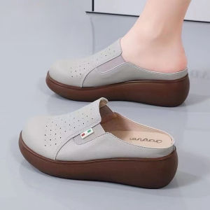 Free Shipping WomenS Summer Outdoor Sandals New Style Thick-Soled Height-Increasing Soft-Soled Suitable For Pairing With Skirts Closed-Toe Half-Slippers For Women