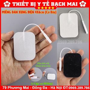 Miếng Dán Xung Điện 4x6cm Có Dây Chân Kim Dùng Cho Các Loại Máy Massage Vật Lý Trị Liệu - 1 Cặp 2 Miếng