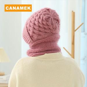 【CANAMEK】 Fashion Winter Women Novelty Hat And Scarf In One Piece Knited Caps Warm Casual Hat Scarf Set Women Caps Warmer Cycling Hat