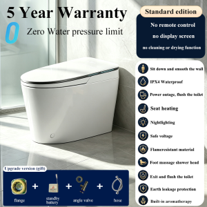 Smart Toilet With Tank Zero Water Pressure Auto Lid Seat Heating Bidet Wash Warm Air Dry Auto Flush