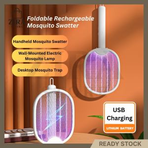 Raket Membunuh Nyamuk Elektrik Foldable Electric Mosquito Swatter Shock Dual-Purpose Killer USB Rechargeable Household Handheld Mosquito 充电灭蚊器 折叠电蚊拍