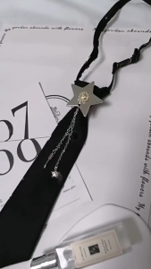 Women Mens Pre-Tied Small Tie Adjusted Punk Metal Chain Tassels Star Black Necktie Bowtie Collar