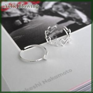 Aolie 2PCS Fashion Hollow Out Love Heart Ring Personality Geometric Rings Opening Ring Niche Index Finger Ring Fashion Jewelry Gift Rings