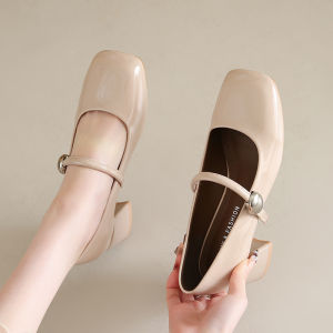 Summer Spring Autumn with High Heels Mary Jane Shoes Patent Leather Square Toe Block Heel Single Shoes Women