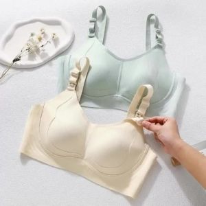 Nursing Bra Seamless No Steel Ring Top Buckle Breastfeeding Anti-glare Gathering Push-up Breastfeeding