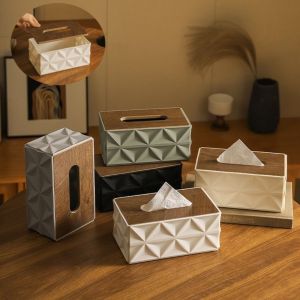 DOOUR Desktop Organizer Ripple Tissue Box with Thick Solid Wooden Lid Large Capacity Paper Towel Holder Minimalist Home Storage Decor Napkin Holder Home