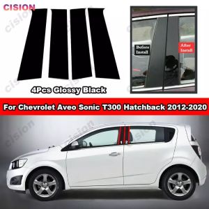 4x Glossy Carbon Fiber Car Door Window Center Middle Column B Pillar Post Cover Trim For Chevrolet Aveo Sonic Hatchback T300 2012-2020 Mirror Effect Piano Black PC Material Sticker