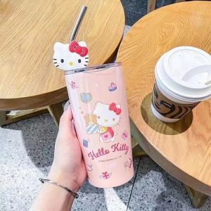 Tumbler Stainless Sanrio Kuromi/Cinnamoroll/Melody/Hello Kitty/600ml Dengan jerami Anti Bocor Tahan Dingin Panas Cangkir Minum Cangkir kopi
