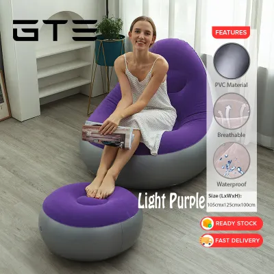 GTE Inflatable Flocking Air Single Chair With Footrest Lazy Sofa Foldable Indoor And Outdoor Sofa Malas Pam Udara Sofa Beanbg Kembung - Fulfilled by GTE SHOP
