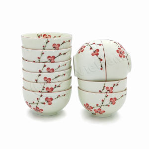 10 Bát Cơm Sứ UNC Việt Nam - Men Kem Cao Cấp hoa đào vẽ tay không chứa Chì & Cadimi gây hại