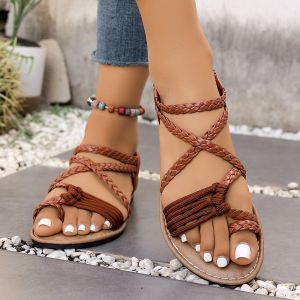 [Free Shipping] 2025 Plus-Size Summer Beach Sandals For Women Featuring A Toe-Loop Design And A Flat Sole