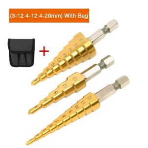 3PCS WoodDrill Bit Set Hex Titanium Step Cone Drill Bit 3pcs 3-12mm 4-20mm Steel Step Cone Drill