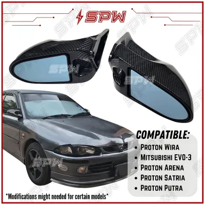 Ganador Side Mirror Proton Wira EVO 3 Satria Putra Arena Mitsubishi Evo III Blue Mirror Wide Angle Carbon Fibre CF Look
