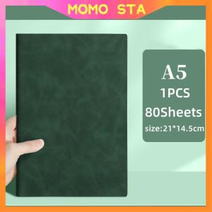 MOMO A5 80Sheets PU Leather Notebook 1PC Dark Color Notepad Thick Paper School Office Stationery