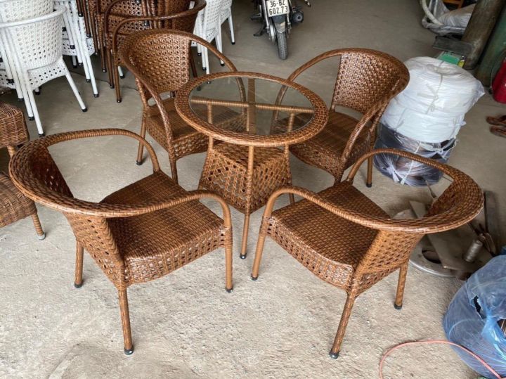 [ Hàng đẹp ] Bộ bàn ghế mây nhựa tay vòm – HGH1982 | Lazada.vn