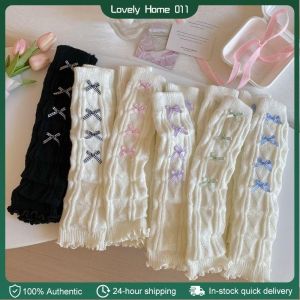 Knitted Leg Warmers Bow Winter Warm Calf Sleeves Harajuku Elastic Cotton Leg Cover