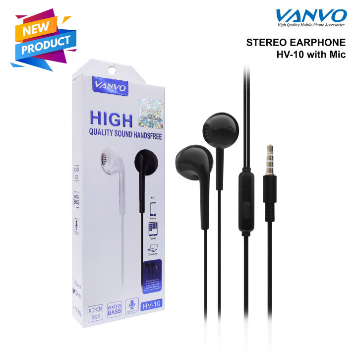 Earphone Headset Stereo Original Vanvo HV-10 Handsfree with Mic