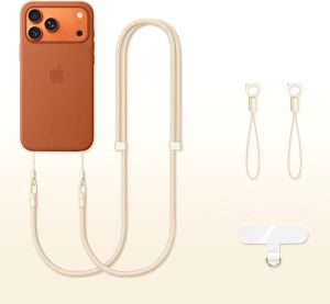 Phone Lanyard Phone Strap Crossbody Compatible with iPhone 17/Air/Pro/Max All Phone Cases with 2 Charms Dual Holes 1 TPU Tab 360 ° Hook Adjustable Hands-Free Shoulder Neck Camera Strap Anti Theft Beige