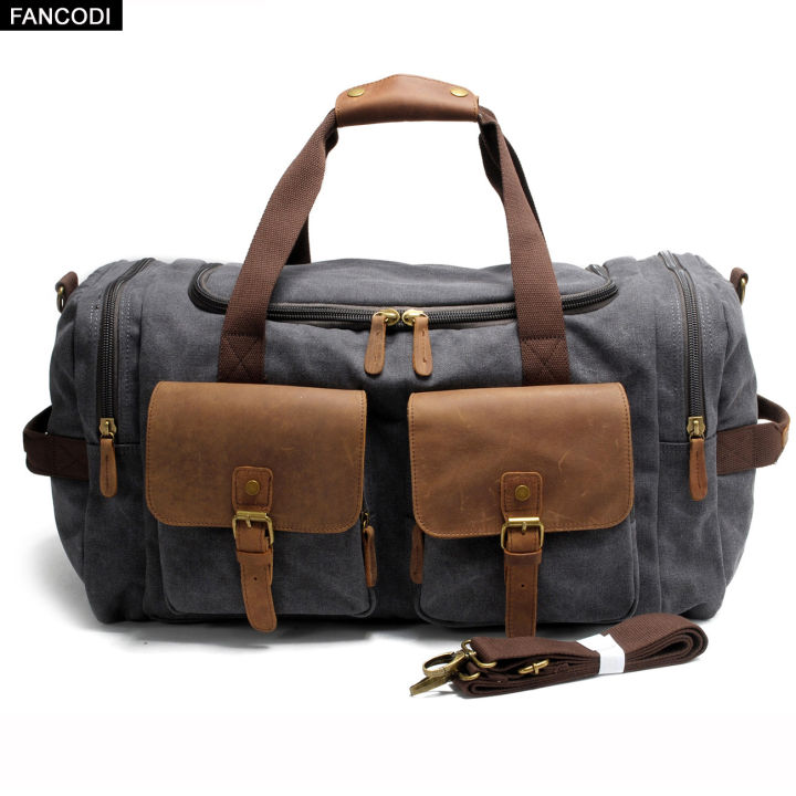 FANCODI Vintage Canvas Men Travel Bags Carry on Luggage Bag Large Men  Duffle Bags Shoulder Weekend Bag Overnight Big Tote Handbag M180 Lazada PH