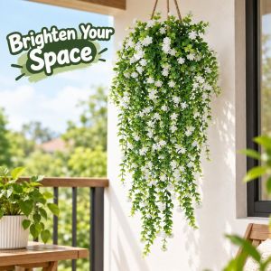 2PCS Colorful Artificial Morning Glory Hanging Flowers Vine Strip Wall Mounted Garden Window Decor Fake Greenery